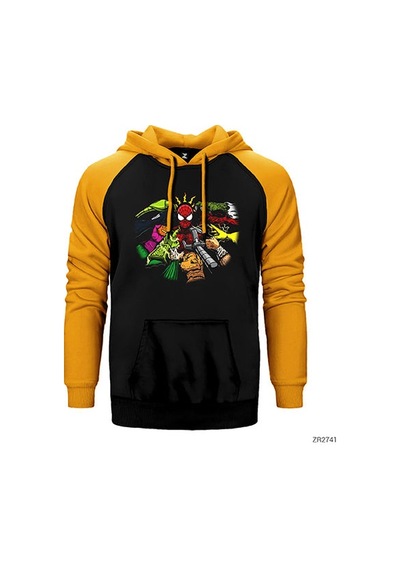 Spiderman And Enemies Sarı Renk Reglan Kol Sweatshirt / Hoodie