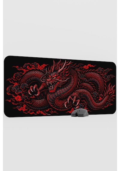 Ejderha Kırmızı V1 90x40 Xxl Gaming Kauçuk Kaymaz Taban Mouse Pad Fare Altlığı