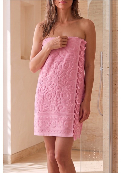 Bağlamalı Banyo Havlusu %100 Pamuk, 70x140 Cm, Jakarlı Duş, Vücut, Plaj Havlusu Dayanıklı, Hızlı Kuruyan Pembe