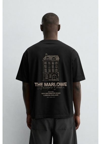 Modivibe Erkek Baskılı Oversize T-shirt Kalın Dokulu %100 Pamuk Geniş Kesim Siyah