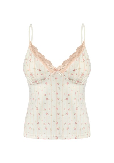 Koza İç Giyim Kadın Pamuklu Kaplı Askılı Dantelli Pijama Takımı Kk30131 Pembe - Ekru