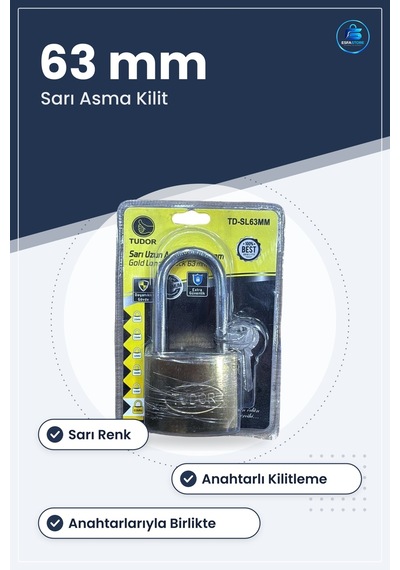 Uzun Asma Kilit Sarı 63 Mm Blisterli Güvenlik Kilidi Anahtarlı Ba