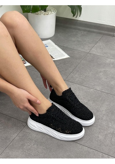 Erva'nın Butiği Siyah Dantel Lace Bağcıklı Kadın Sneakers-5404