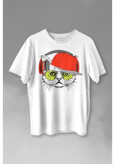 Cat Glasses Gözlüklü Kırmızı Kedi Baskılı Tişört Unisex T-shirt 001