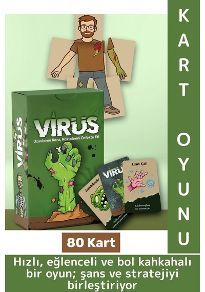 Yeni Sezon Eğlenceli Arkadaş Ortamı Aile Şans Komedi Strateji Beceri Geliştiren Oyun Virüs 80 Kart