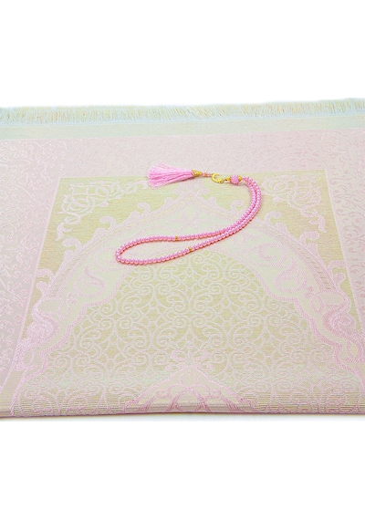 Hediyelik Şantuk Çantalı, Tesbihli, Çeyizlik Seccade Seti - Pembe Pembe