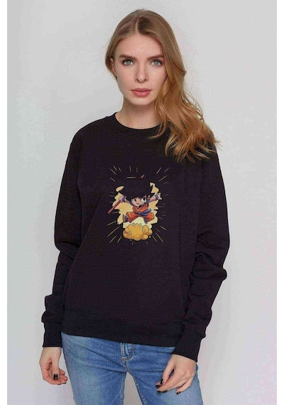 Anime Dragon Ball Baskılı Siyah Kadın Sweashirt (534634642)