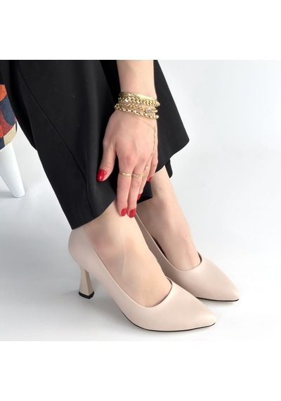Sekans Ulba Bej Cilt Stiletto Ayakkabı