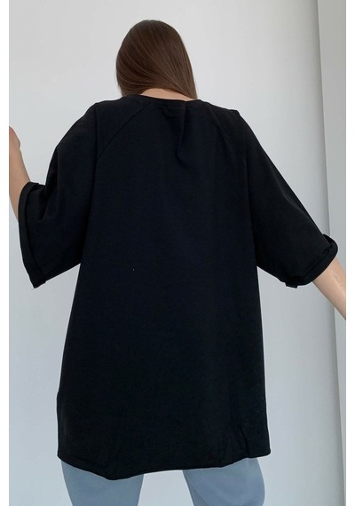Siyah Oversize Basic Kadın Tişört Siyah