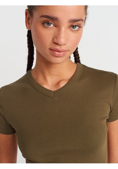 Dilvin 31673 V Yaka T-shirt-haki Haki