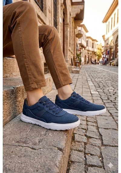 Fort 0226 Dks Keten Rahat Hafif Sneaker Erkek Ayakkabı Mavi