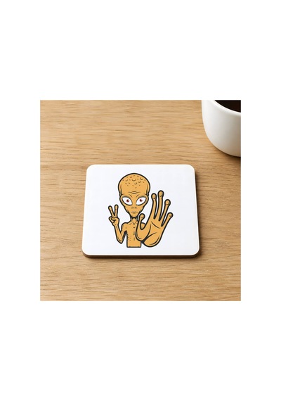 Dur Uzaylı Baskılı 9x9 Cm Kare Mdf Bardak Altlığı Ahşap Çok Renkli