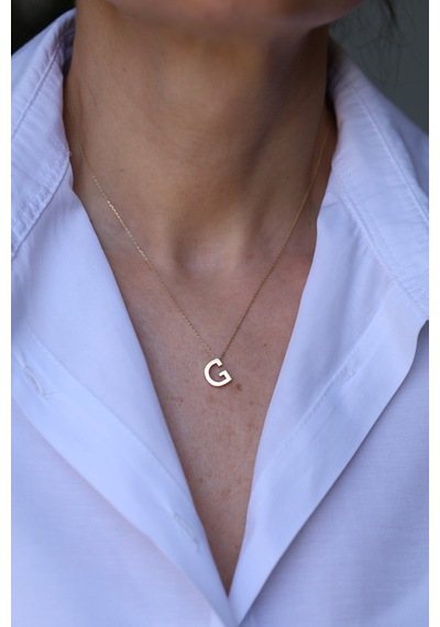 14 Ayar Altın G Harfli Kolye 1 Cm Genişlik - Kly33694