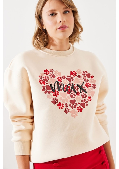 Shade Kadın Üç İplik Şardonlu Yuvarlak Yaka Pati Baskılı Sweatshirt Mbhs005 60601005 - Bej