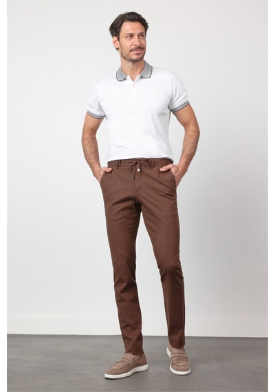 İmza Kahverengi Yan Cep Keten Slim Fit Keten Karışımlı Jogger Pantolon 1003260169