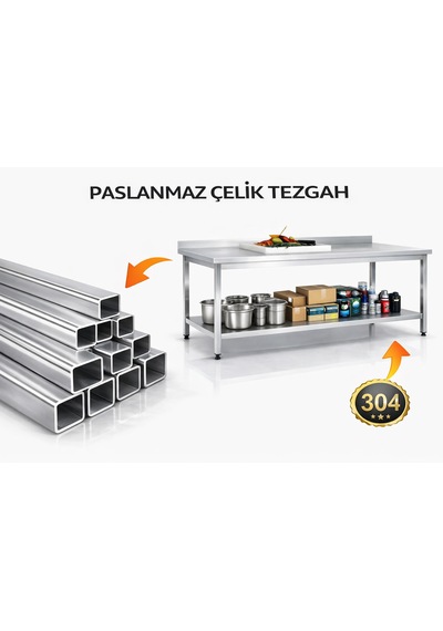 Çalışma Tezgahı Alt Tablalı , Paslanmaz , Çelik , Krom, 190x60x85