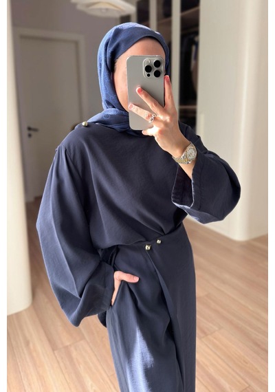 Ka Hijab Kruvaze Pantolonlu Salaş Takım - Lacivert