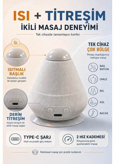 Akupunktur Noktası Masaj Cihazı - Taşınabilir Isıtmalı Bel Boyun Sırt Vücut Titreşimli Mini Masaj Aleti Gri