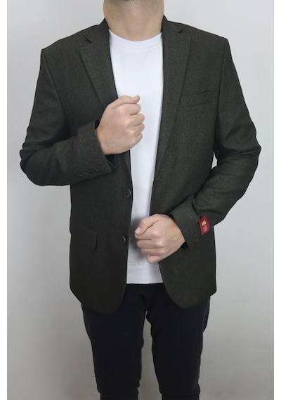 Moda Dmctekstil Erkek Düz Spor Kesim Normal Kalıp Çift Düğme Çift Yırtmaçlı Blazer Ceket Haki