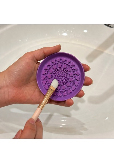 3d Baskı Makyaj Fırçası Temizleme Pedi - Desenli Aparat-mor