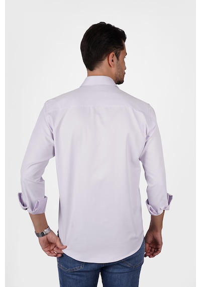 Lila Saten Slimfit Erkek Gömlek Lila