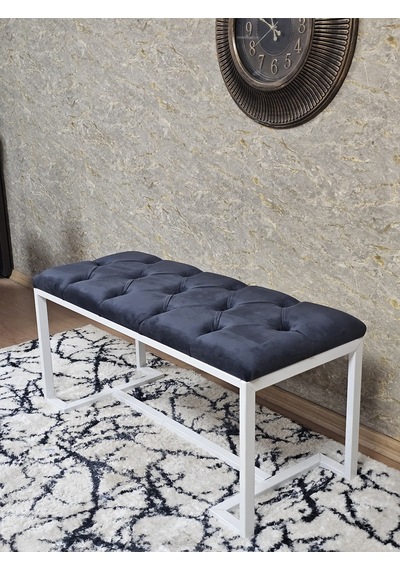 Zafir Beyaz Boyalı - L - Ayaklı 100 Cm X 38 Cm Oturak - Bench - Makyaj Taburesi - Makyaj Oturak Füme