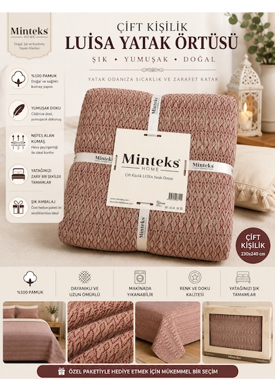 Minteks Home Luisa Çift Kişilik Yatak Örtüsü Kırmızı