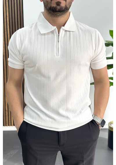 Erkek Çizgi Desenli Polo Yaka Beyaz Edw458 Beyaz