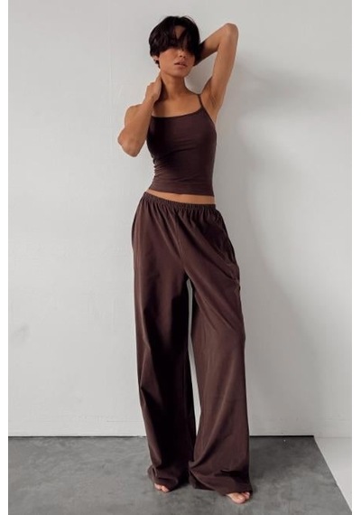 Kahverengi Geniş Paça Basic Kadın Eşofman Altı Mg2553 Kahverengi