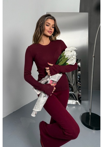 Balenbi Kadın Buzzy Parmak Geçmeli Bisiklet Yaka Basic Body 1130 Bordo