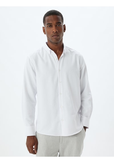 Koton Slim Fit Gömlek Uzun Kollu Pamuk Karışımlı Beyaz 5wam60067hw Beyaz