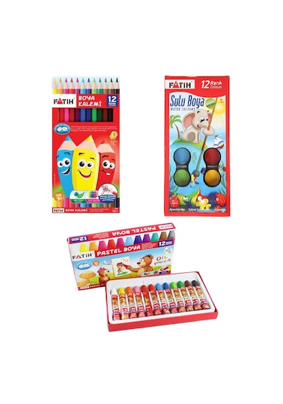 Fatih 3 Lü Boya Kırtasiye Seti (kuru+sulu+pastel Boya)
