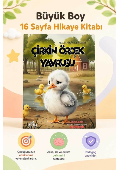Çirkin Ördek Yavrusu - 16 Sayfa Eğitici Çocuk Hikaye Kitabı - Hediyeli
