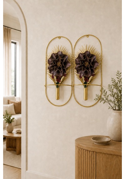 Lateks Çiçek - Kahve & Gold - Dekor Çiçek 2 Adet Kahverengi - Gold - 722044194 Kahverengi - Gold