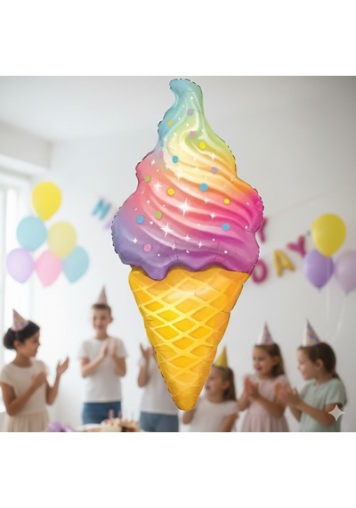 110x50 Cm Dondurma Folyo Balon 47 İnç - Doğum Günü Parti Dekorasyon Balonu Çok Renkli