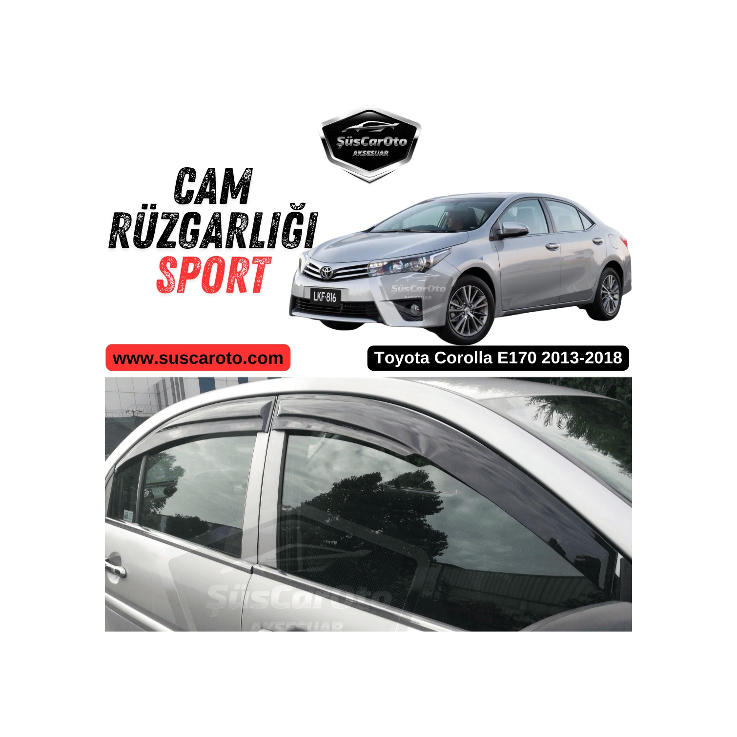 Toyota Corolla E170 2013-2018 Uyumlu Mugen Cam Rüzgarlığı Seti Piano Black 4'lü İthal Parlak Siyah 00 Şüscaroto Aksesuar