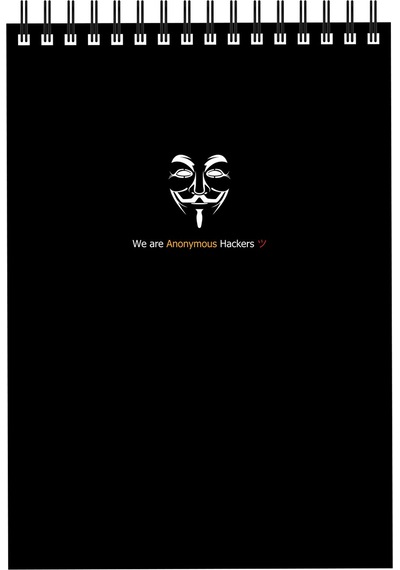 Notebook for Developers - Anonymous Hackers - Siyah - Kısmi Lak'lı Yumuşak Kapak - 50 Yaprak - Kareli - Spiralli Bloknot