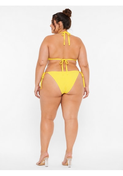 Büyük Beden Geniş Üçgen İpli Boyundan Bağlamalı Kruvaze Kadın Bikini Takım Sarı