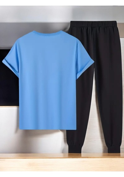 Uyguntarz Unisex Dr. Ayı Tasarım Basklı Tshirt Eşofman Takımı Bebe Mavi