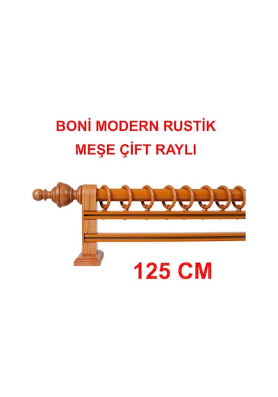Boni Modern Rustik Ahşap Rustik Perde Askısı Çift Raylı-meşe 125 Cm Meşe