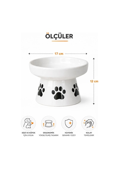 Nitrudesign Ayaklı Seramik Kedi Köpek Mama Ve Su Kabı 400 Ml