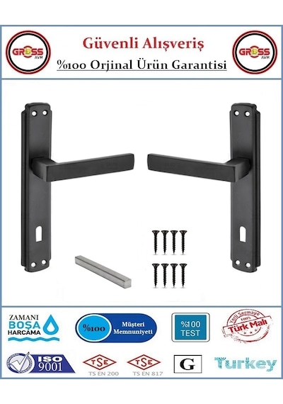 Lama İç Oda Kapı Kolu - Mat Siyah - 1 Takım Ön Ve Arka