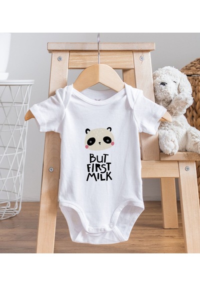 Bk Kids But First Milk Tasarımlı Bebek Body Zıbın - Model 1 9-12 Ay sarı