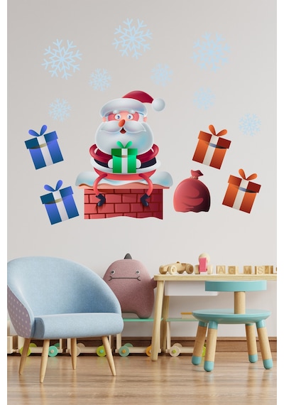 Crevidi Evin Bacasında Oturan Sevimli Noel Baba Çocuk Odası Duvar