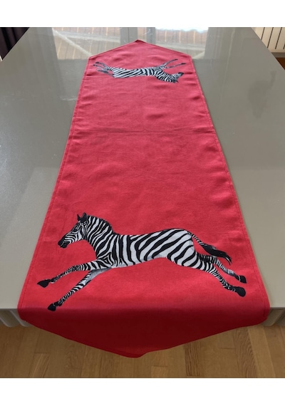 Zebra Desenli Mercan Renk 35 135 Cm Runner Mercan