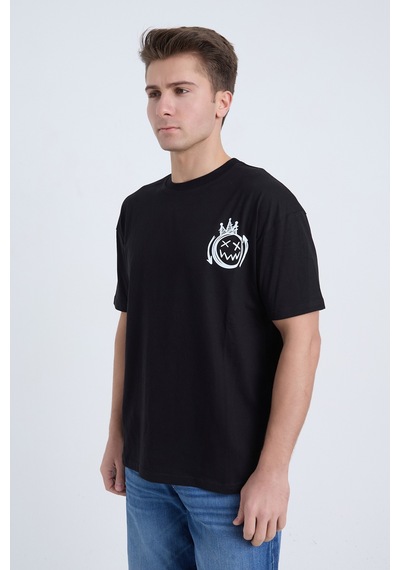 Velvoria Unisex Oversize Streetwear Baskılı Siyah Renk T-shirt