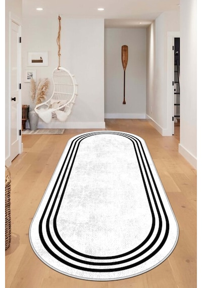 West Home Makinede Yıkanabilir Kaymaz Taban Leke Tutmaz Oval Modern Yolluk Ev Dekorasyonu İçin Beyaz Kesme Yolluk Wh413 White Oval Yolluk