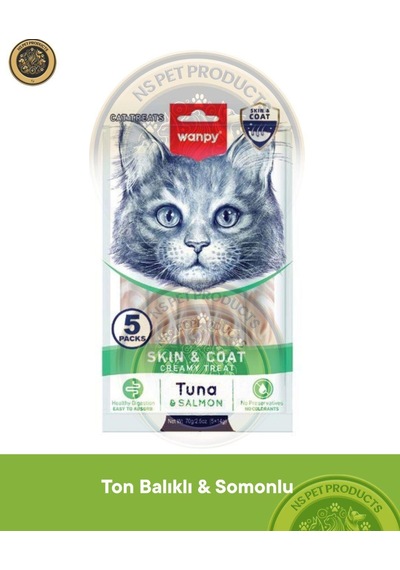 Wanpy Skin Coat Ton Balığı-somon Kedi Krema Ödülü 5x14gr