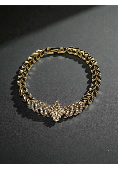 Işıltılı Zirkon Taşlı Yaprak Motifli Altın Kaplama Şık Bileklik Gold