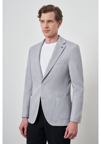 Morven Erkek Gri Örme Desenli Slim Fit Mono Yaka Ceket 25ms002024100 Gri